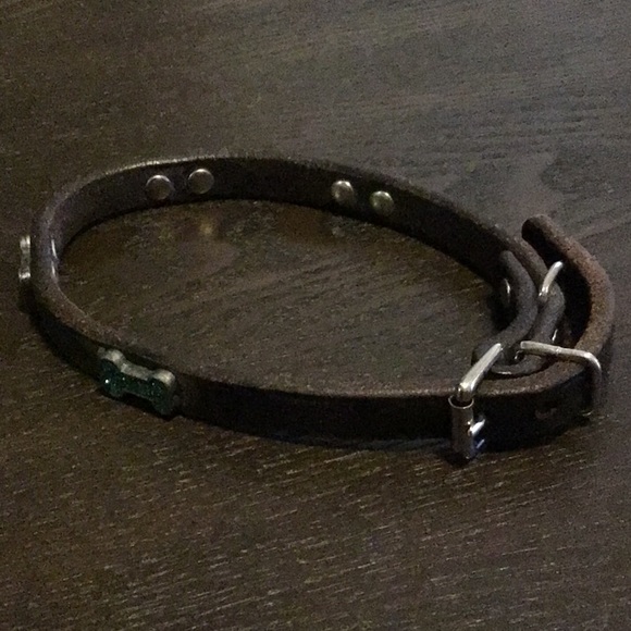 GUC Brown Leather 14” Collar with Teal Gems - Picture 1 of 3